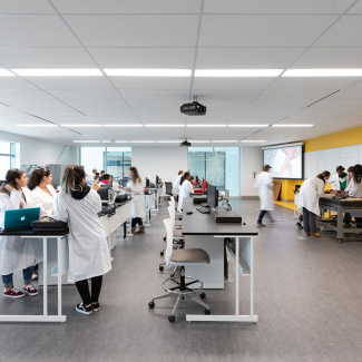 The Joyce Centre is equipped with state-of-the-art labs, workshops, lecture theatres, and industry training centres. Hybrid classrooms create flexible environments that facilitate group learning.