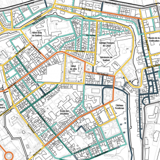 Carte de priorisation de base des réaménagements en rues conviviales.
