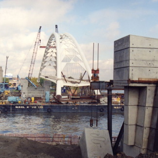 Construction of the bridge superstructure.